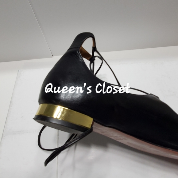 Aquazzura | Black Leather Christy Lace Up Flats - Picture 6 of 9